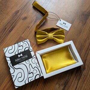 Brand New Gold Bow Tie and Pocket Square Set For Kids